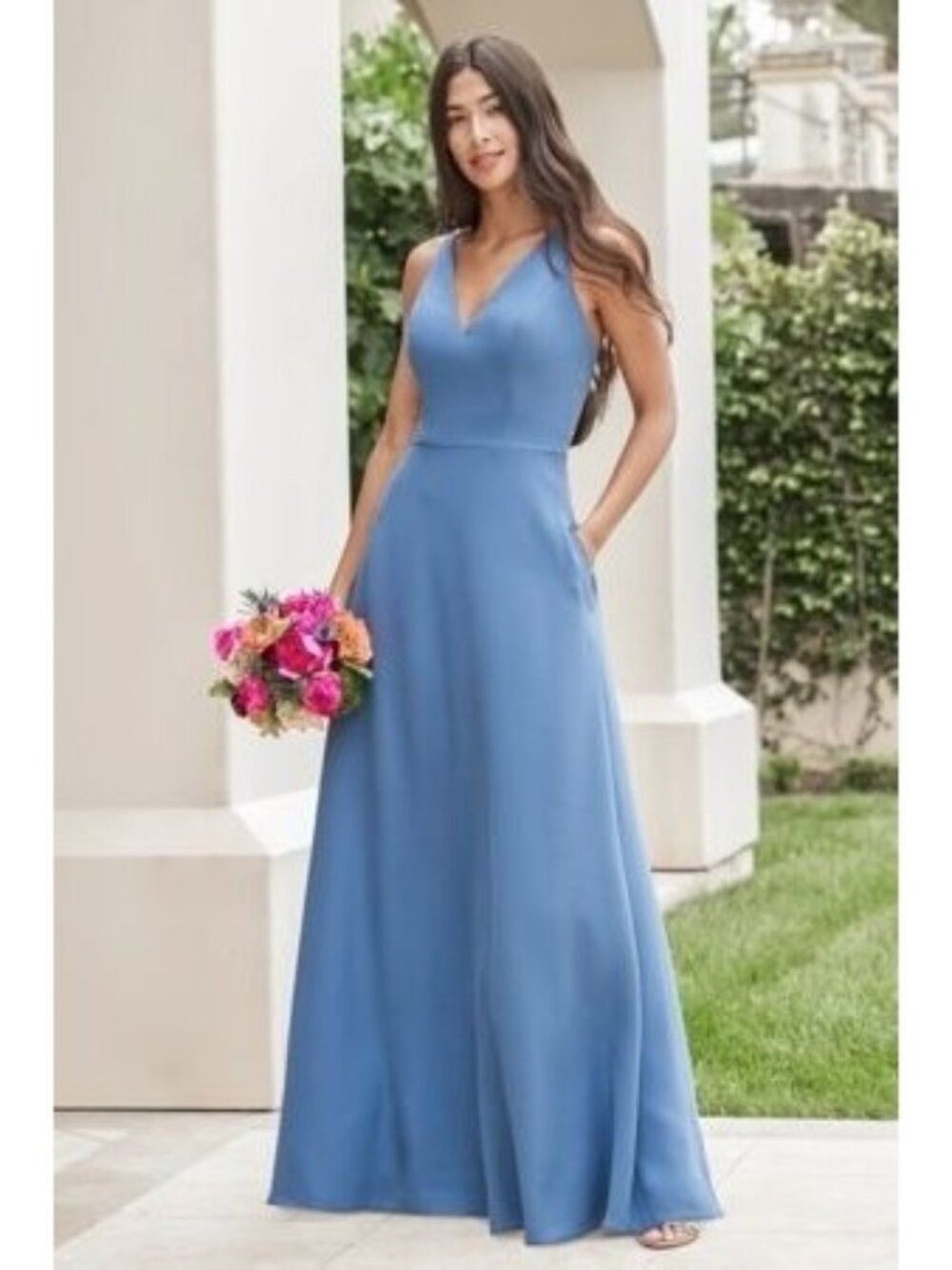 B2 Jasmine Women's A-Line V-Neckline Strappy Back Soft Crepe Halter Dress Size 1